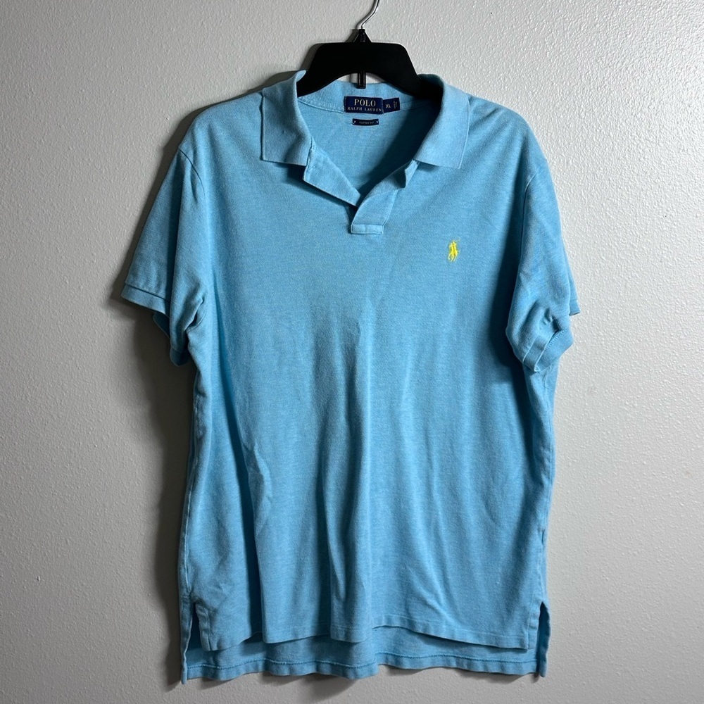 Polo‎ By Ralph Lauren Men Light Blue Polo Shirt Short Sleeve Custom Fit size XL